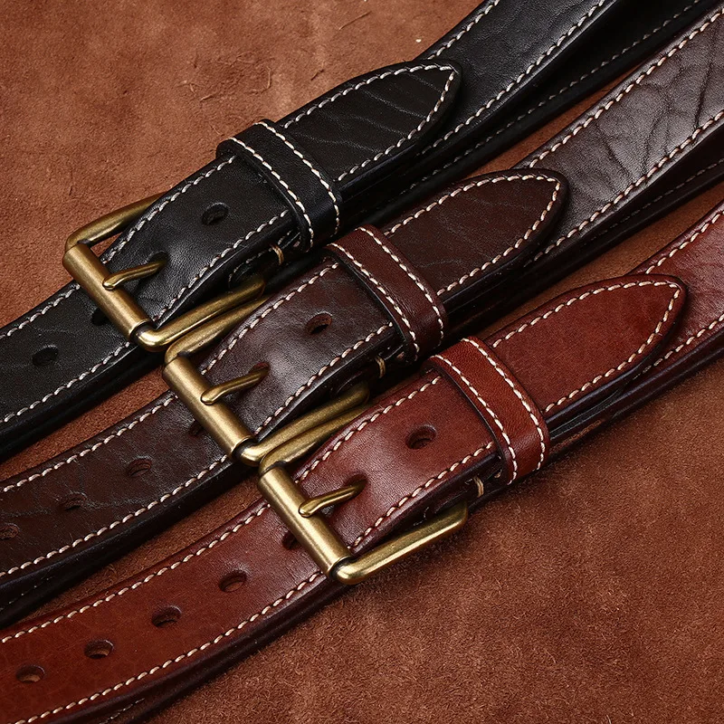 3.8CM Men High Quality Genuine Leather Belt Luxury Designer Brass Pin Buckle Belts Pure Thick Cowskin Strap Male Jeans for Man