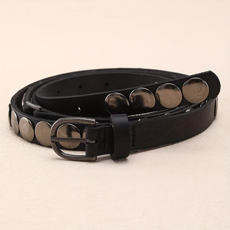 New Arrival Y2K Harajuku Punk Style Rivet Decoration Thin Belt For Women High Street Spice Girl Double Loop Waistband Cinturones