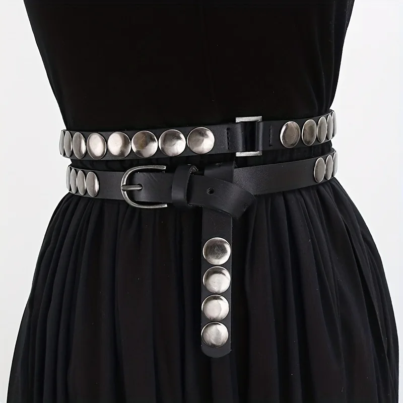 New Arrival Y2K Harajuku Punk Style Rivet Decoration Thin Belt For Women High Street Spice Girl Double Loop Waistband Cinturones