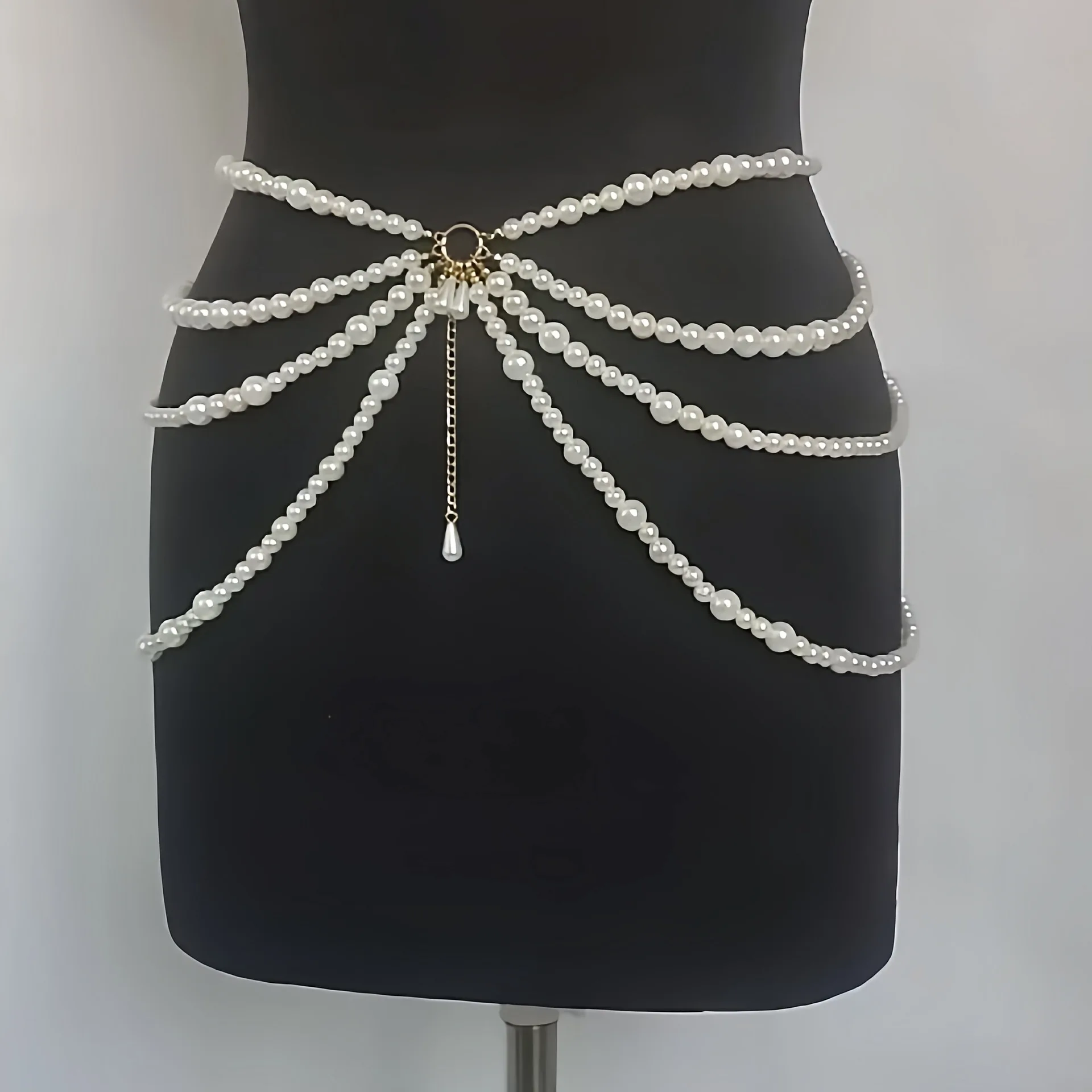 Multilayer Pearl Waist Chains for Women Imitation Pearl Metal Ring Tassel Belt Fashion Elegant Clothing Accessories ремень