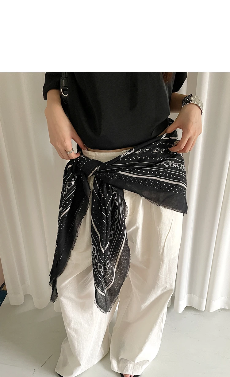 Retro Black Printed Petticoat Scarf Korean Lazy Style Thin Shawl Small Neck Scarf Accessory Belt