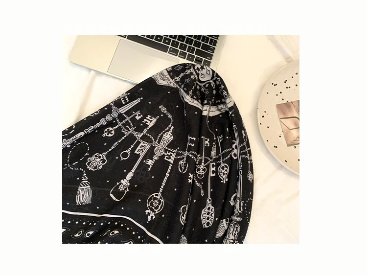Retro Black Printed Petticoat Scarf Korean Lazy Style Thin Shawl Small Neck Scarf Accessory Belt