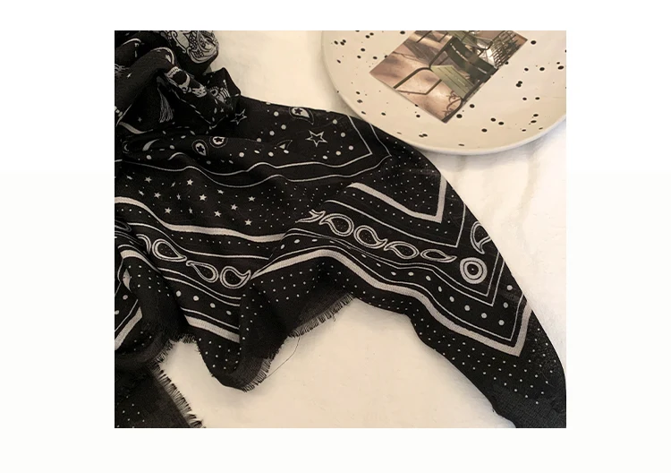 Retro Black Printed Petticoat Scarf Korean Lazy Style Thin Shawl Small Neck Scarf Accessory Belt