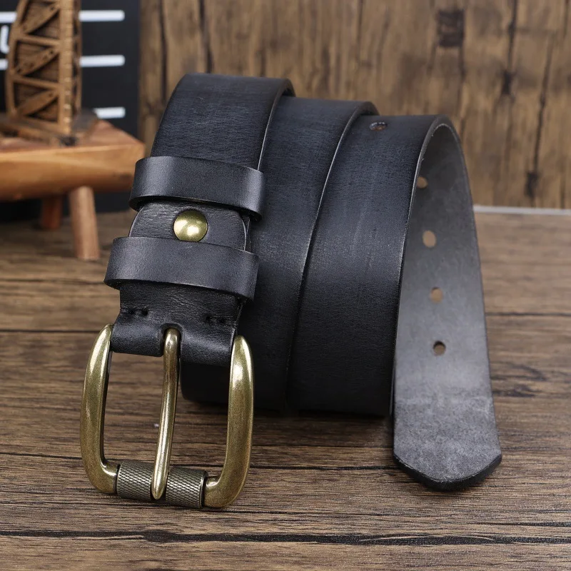 Thickened American Retro Handmade Men's Leather Belt with Pure Cowhide Copper Buckle Jeans Leather Waist