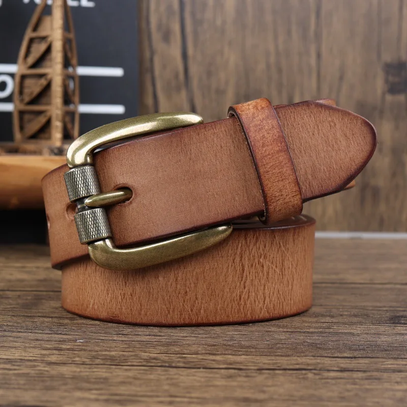 Thickened American Retro Handmade Men's Leather Belt with Pure Cowhide Copper Buckle Jeans Leather Waist