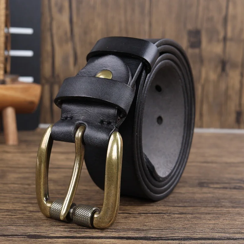 Thickened American Retro Handmade Men's Leather Belt with Pure Cowhide Copper Buckle Jeans Leather Waist