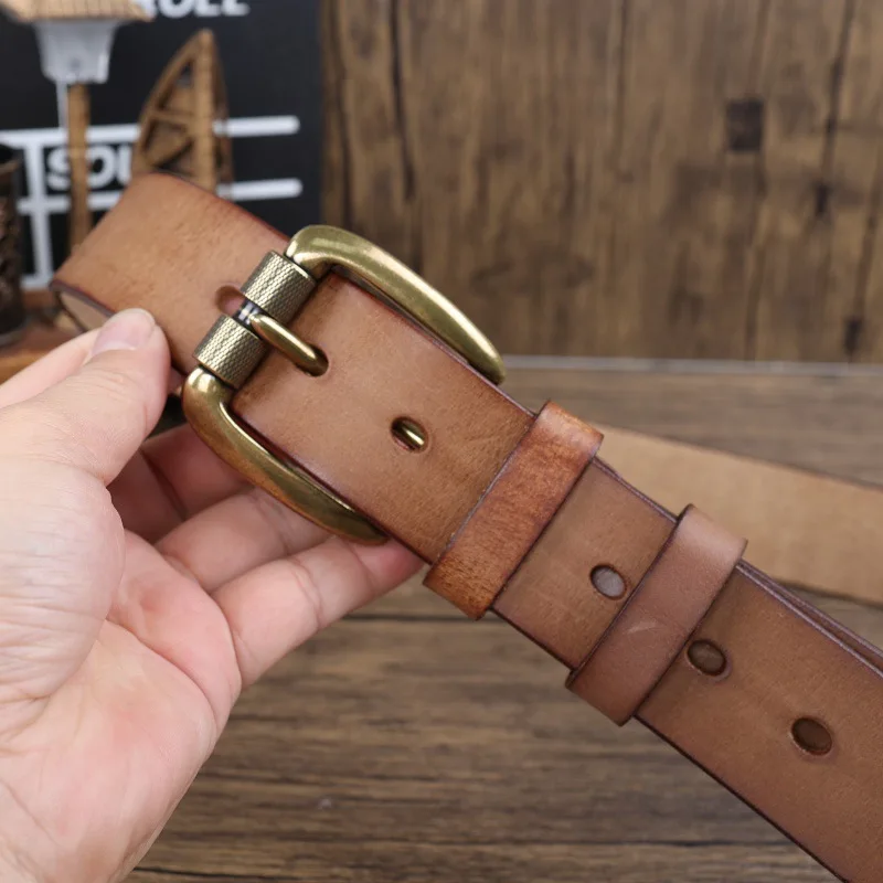 Thickened American Retro Handmade Men's Leather Belt with Pure Cowhide Copper Buckle Jeans Leather Waist