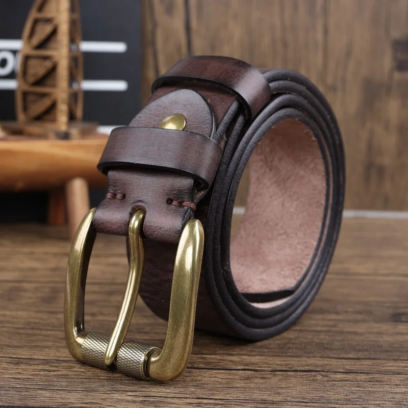 Thickened American Retro Handmade Men's Leather Belt with Pure Cowhide Copper Buckle Jeans Leather Waist