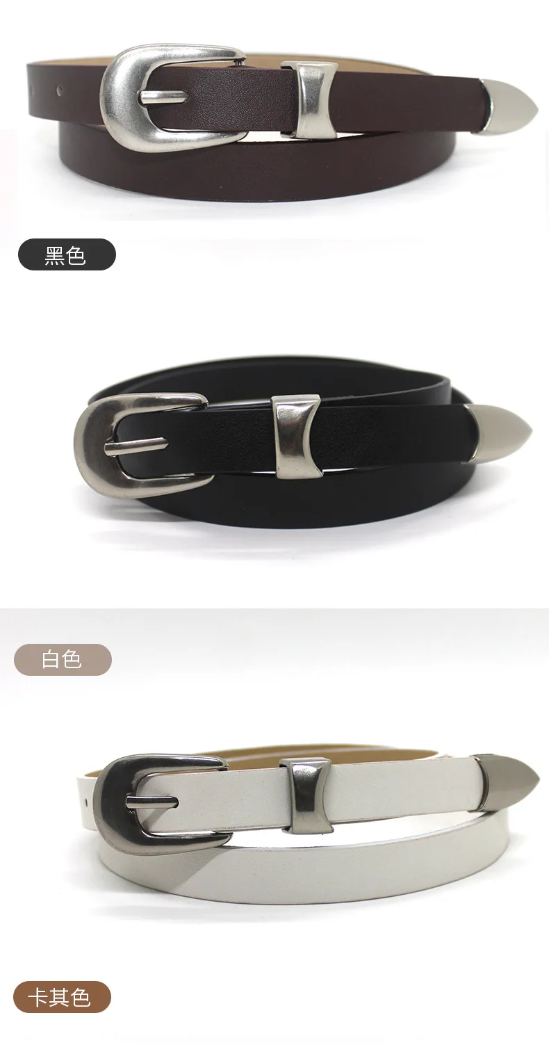 Maikun Vintage Fashion Women's Belt Simple Silver Alloy Pin Buckle Women's Belt