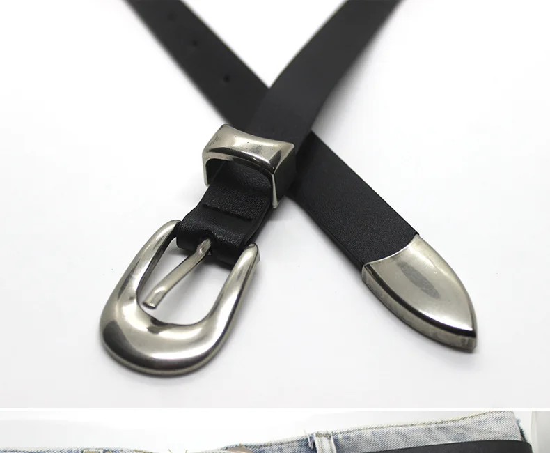 Maikun Vintage Fashion Women's Belt Simple Silver Alloy Pin Buckle Women's Belt
