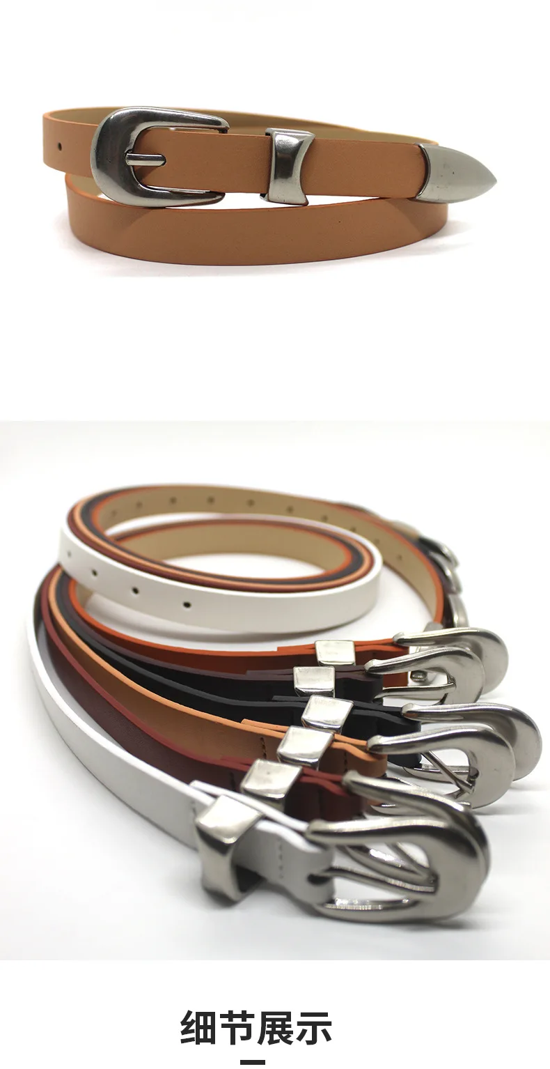 Maikun Vintage Fashion Women's Belt Simple Silver Alloy Pin Buckle Women's Belt