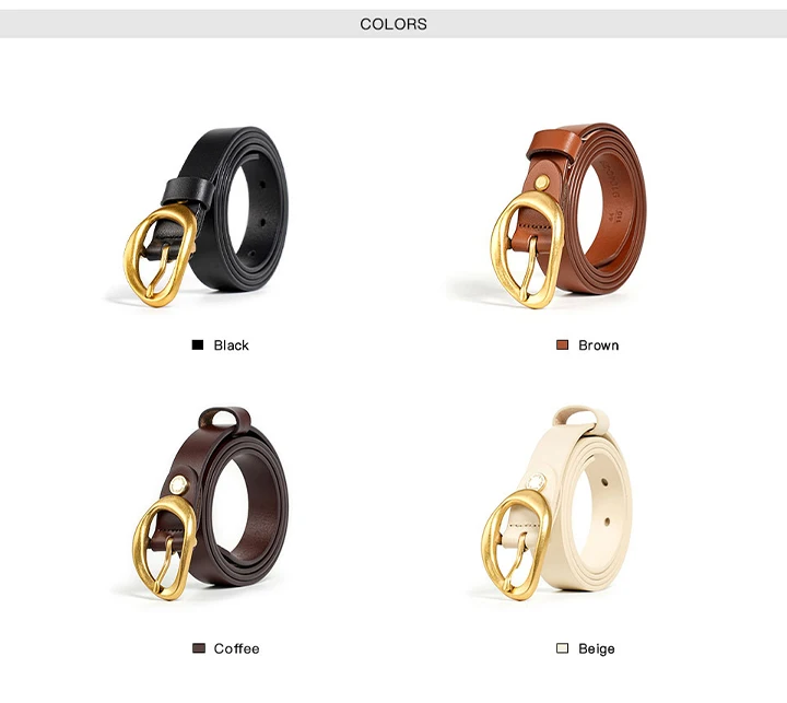 BEAUTODAY Belt Women Cow Leather Irregular Metal Buckle Retro Solid Color Ladies Jeans Dress Waistband Handmade 91040