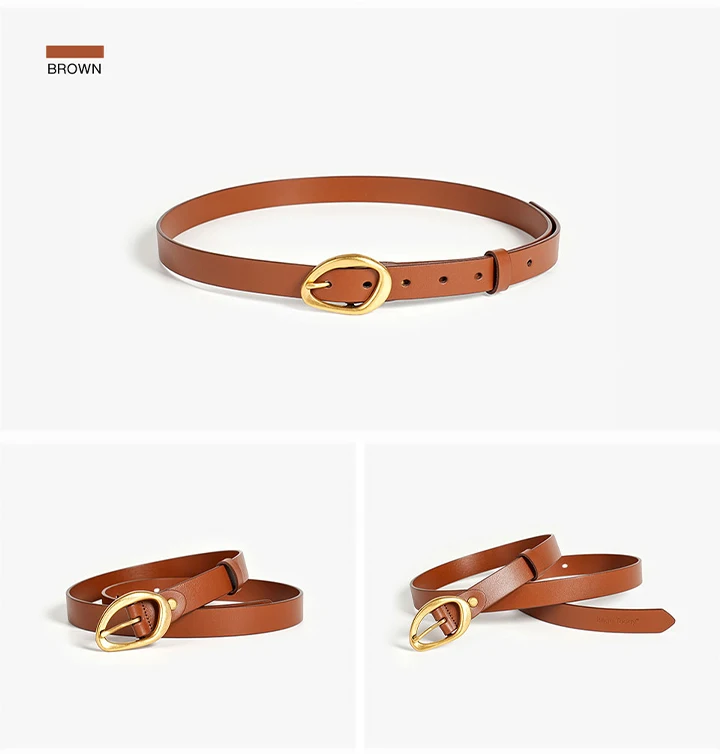 BEAUTODAY Belt Women Cow Leather Irregular Metal Buckle Retro Solid Color Ladies Jeans Dress Waistband Handmade 91040