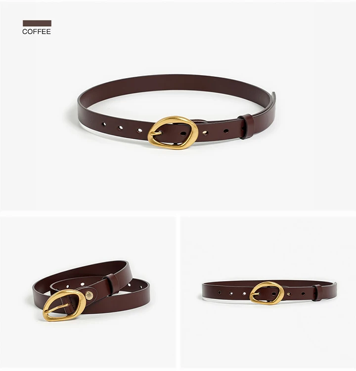 BEAUTODAY Belt Women Cow Leather Irregular Metal Buckle Retro Solid Color Ladies Jeans Dress Waistband Handmade 91040