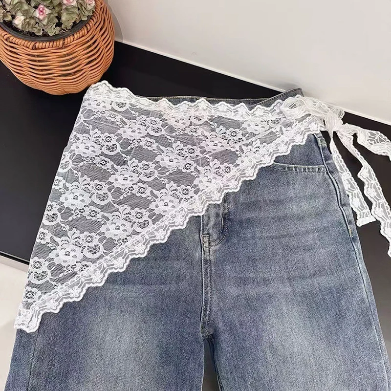 Triangle Short Skirt Half Skirt Butt Curtain Skirt Lace Trim Small Apron Soft Lace Stacked Ins Style Korean Spring Headscarf