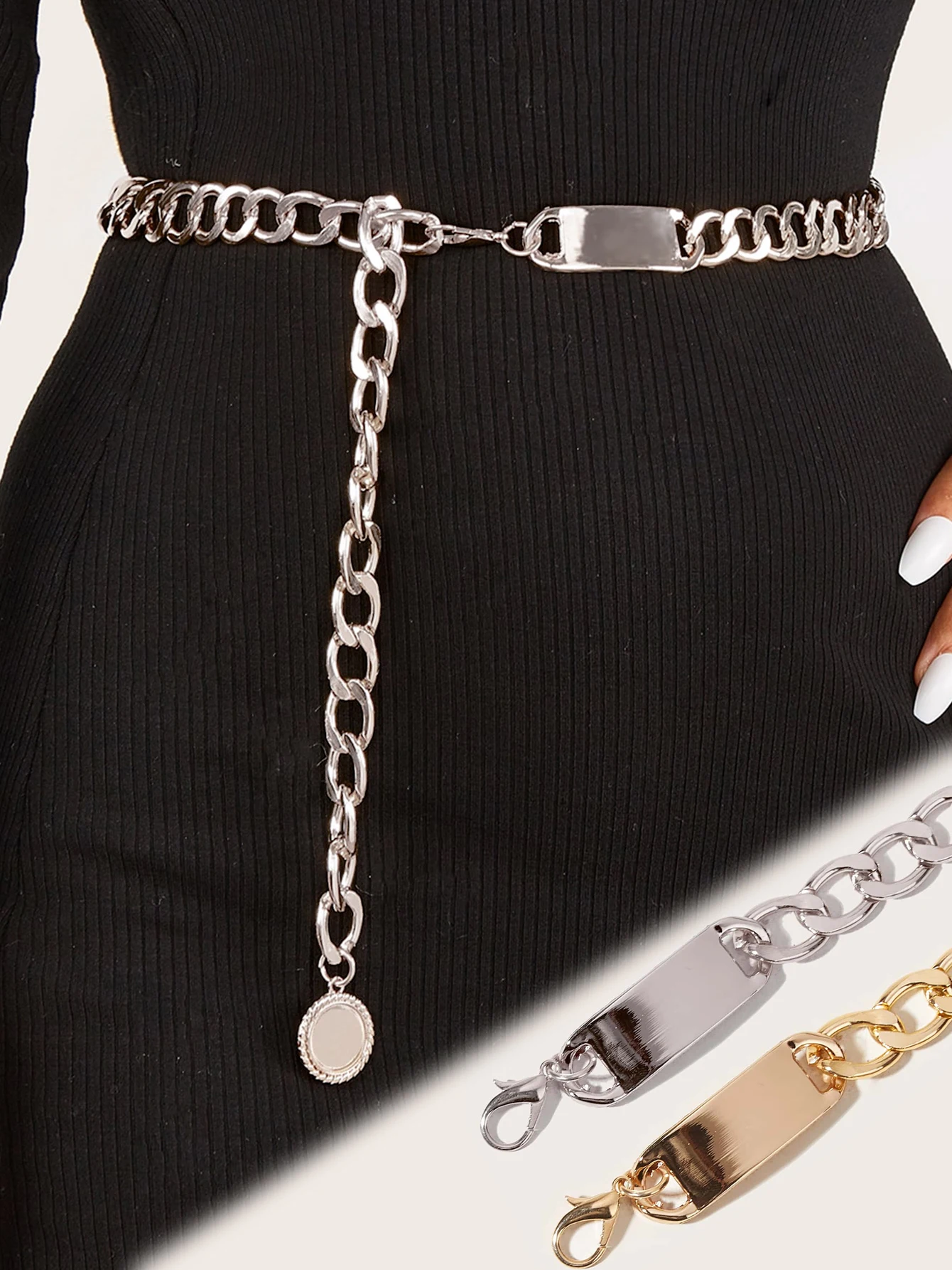 Hershine 1-Piece Women's Fashion Solid Color Metal Tag Decorative Waist Chain, Elegant Dress Accessory, Spring, Summer, Christmas