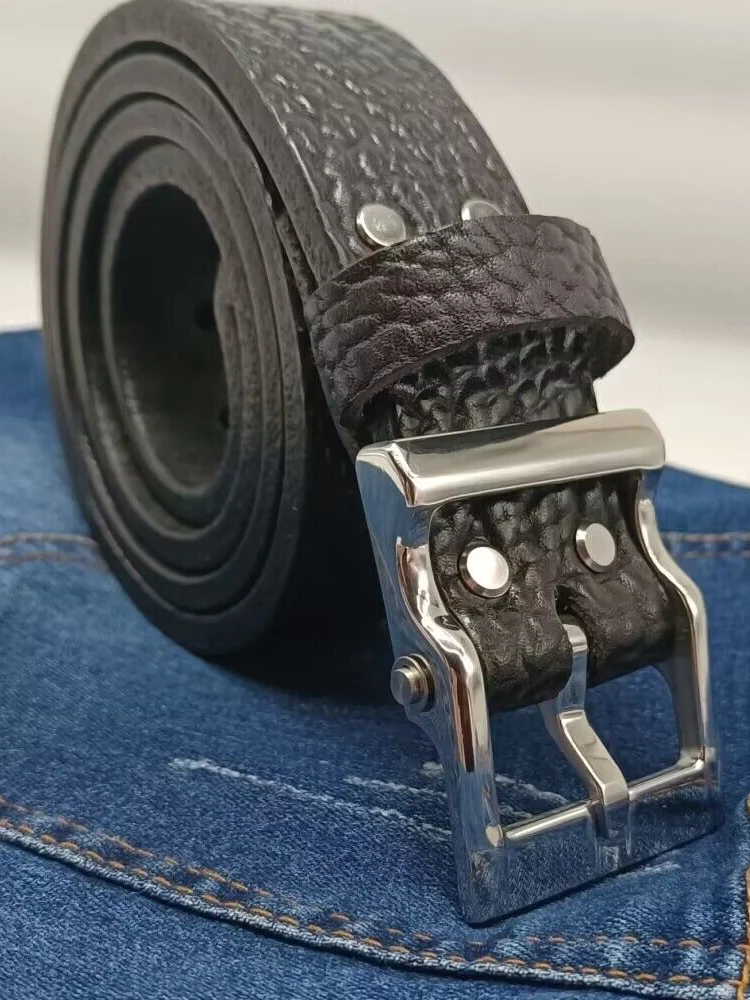 Mens Stainless Steel Buckle Cowhide Handmade Genuine Leather Thickened Belts For Men Luxury Cowboy Belt Gift Full Grain Leather