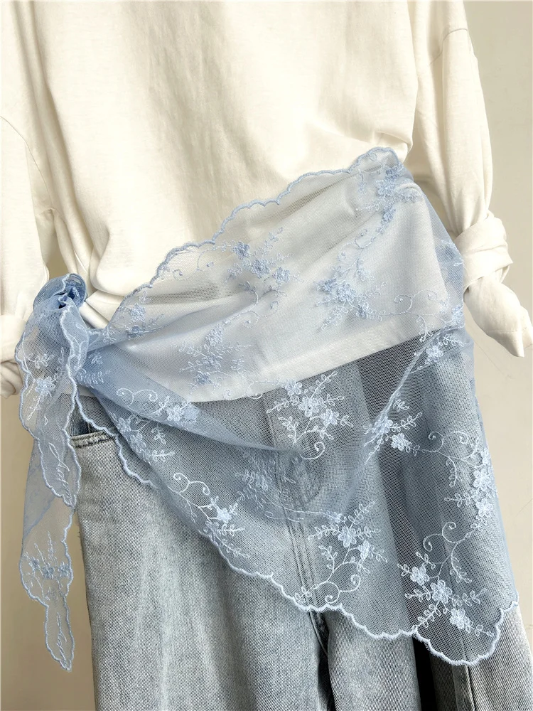 Fashion Fart Curtain Women's Lace Belt Stacked Wearing Triangular Scarf Hem Skirt Waist Seal Rope Silk Scarf Decorative Pants
