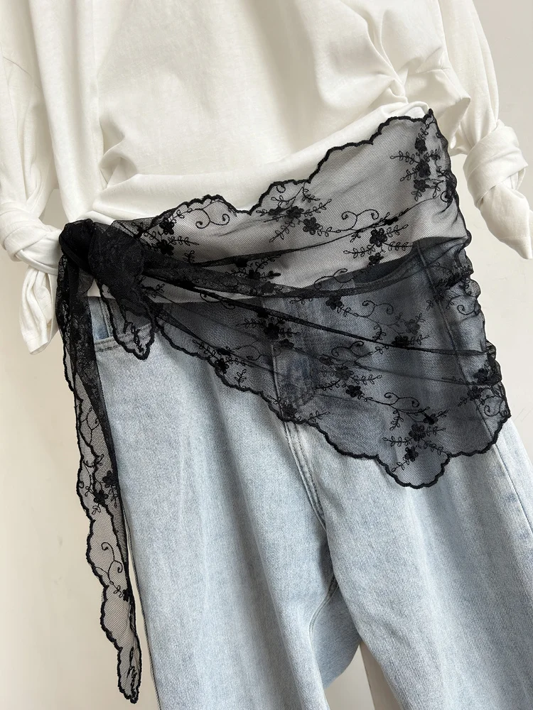 Fashion Fart Curtain Women's Lace Belt Stacked Wearing Triangular Scarf Hem Skirt Waist Seal Rope Silk Scarf Decorative Pants
