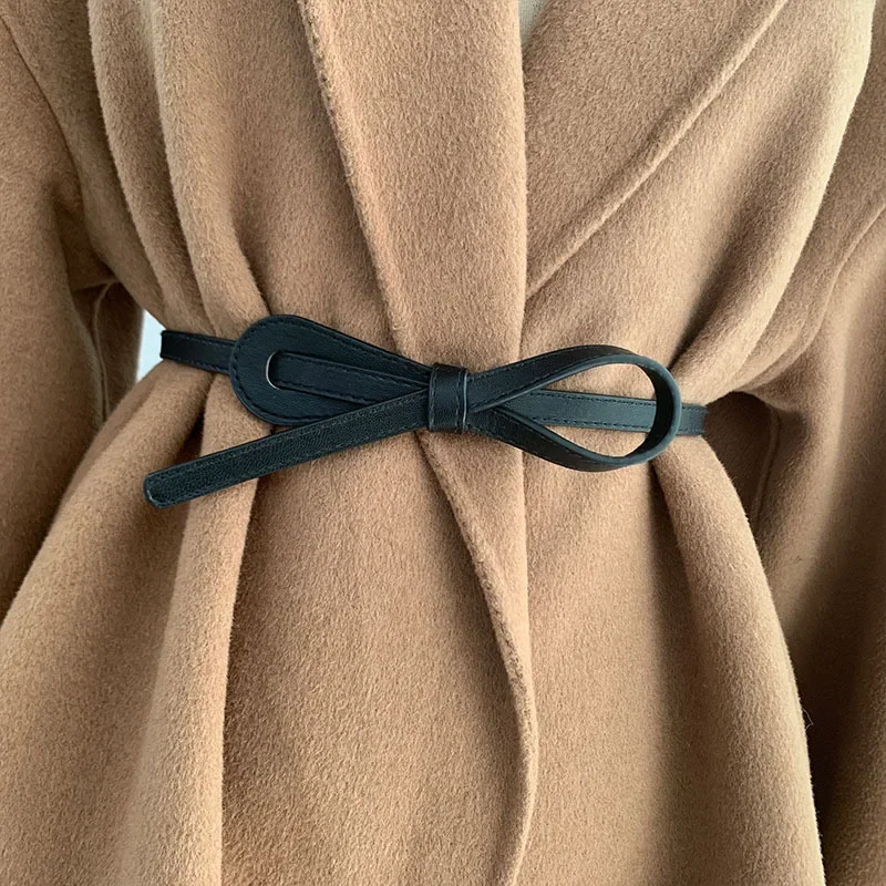 Thin Knot Belts for Women Belt Lady Waistband Soft PU Leather Belt Black Coffee Straps Wild Long Dress Coat Accessories Luxury
