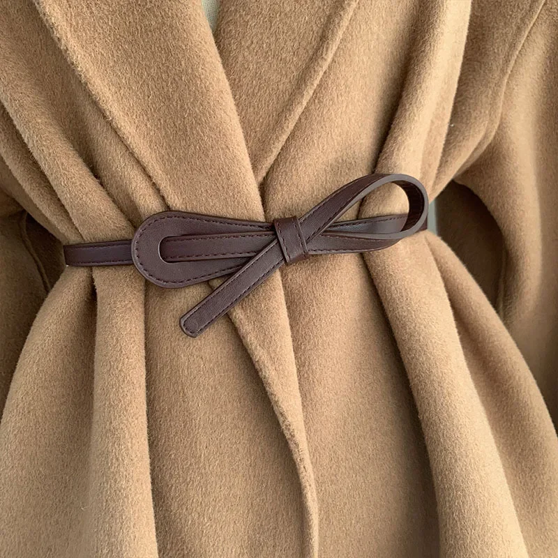 Thin Knot Belts for Women Belt Lady Waistband Soft PU Leather Belt Black Coffee Straps Wild Long Dress Coat Accessories Luxury