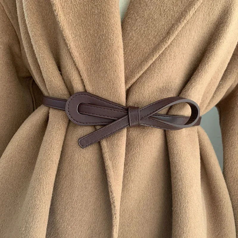Thin Knot Belts for Women Belt Lady Waistband Soft PU Leather Belt Black Coffee Straps Wild Long Dress Coat Accessories Luxury