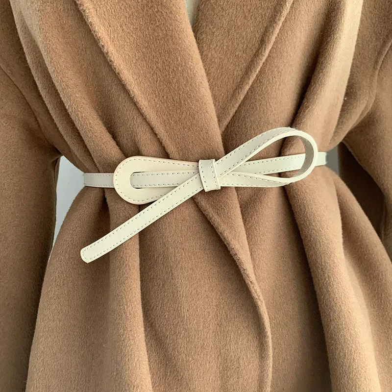 Thin Knot Belts for Women Belt Lady Waistband Soft PU Leather Belt Black Coffee Straps Wild Long Dress Coat Accessories Luxury