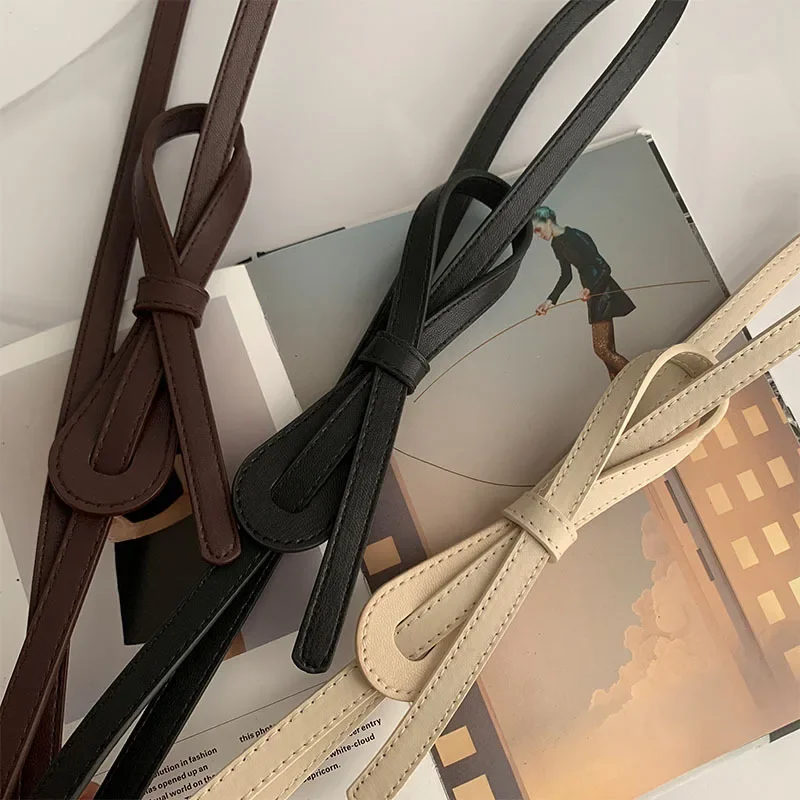 Thin Knot Belts for Women Belt Lady Waistband Soft PU Leather Belt Black Coffee Straps Wild Long Dress Coat Accessories Luxury