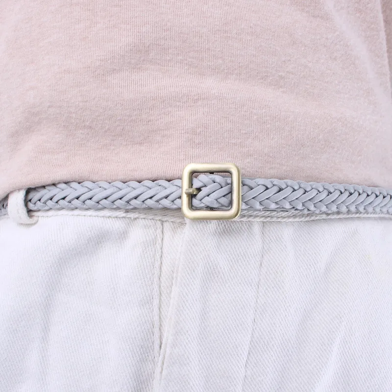 ladies fashion leather squrae buckle knitted braided weaving belts for women dresses female waist rope casual luxury straps