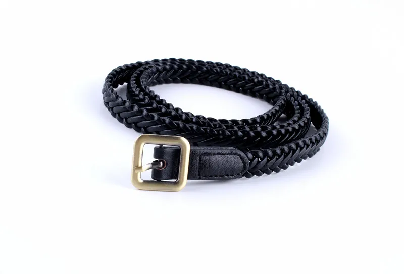 ladies fashion leather squrae buckle knitted braided weaving belts for women dresses female waist rope casual luxury straps