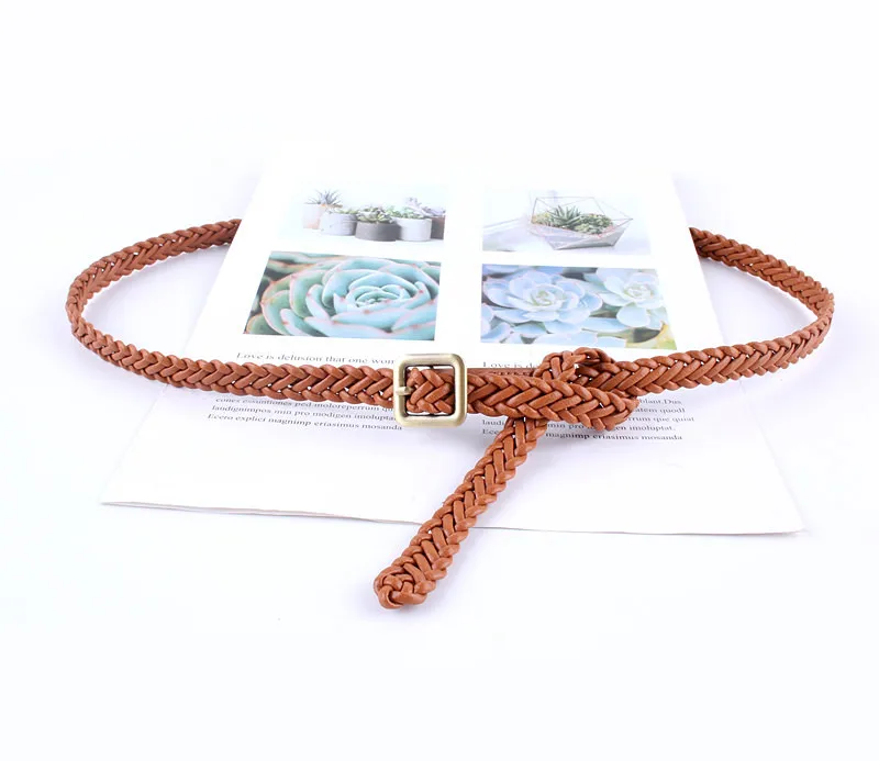 ladies fashion leather squrae buckle knitted braided weaving belts for women dresses female waist rope casual luxury straps