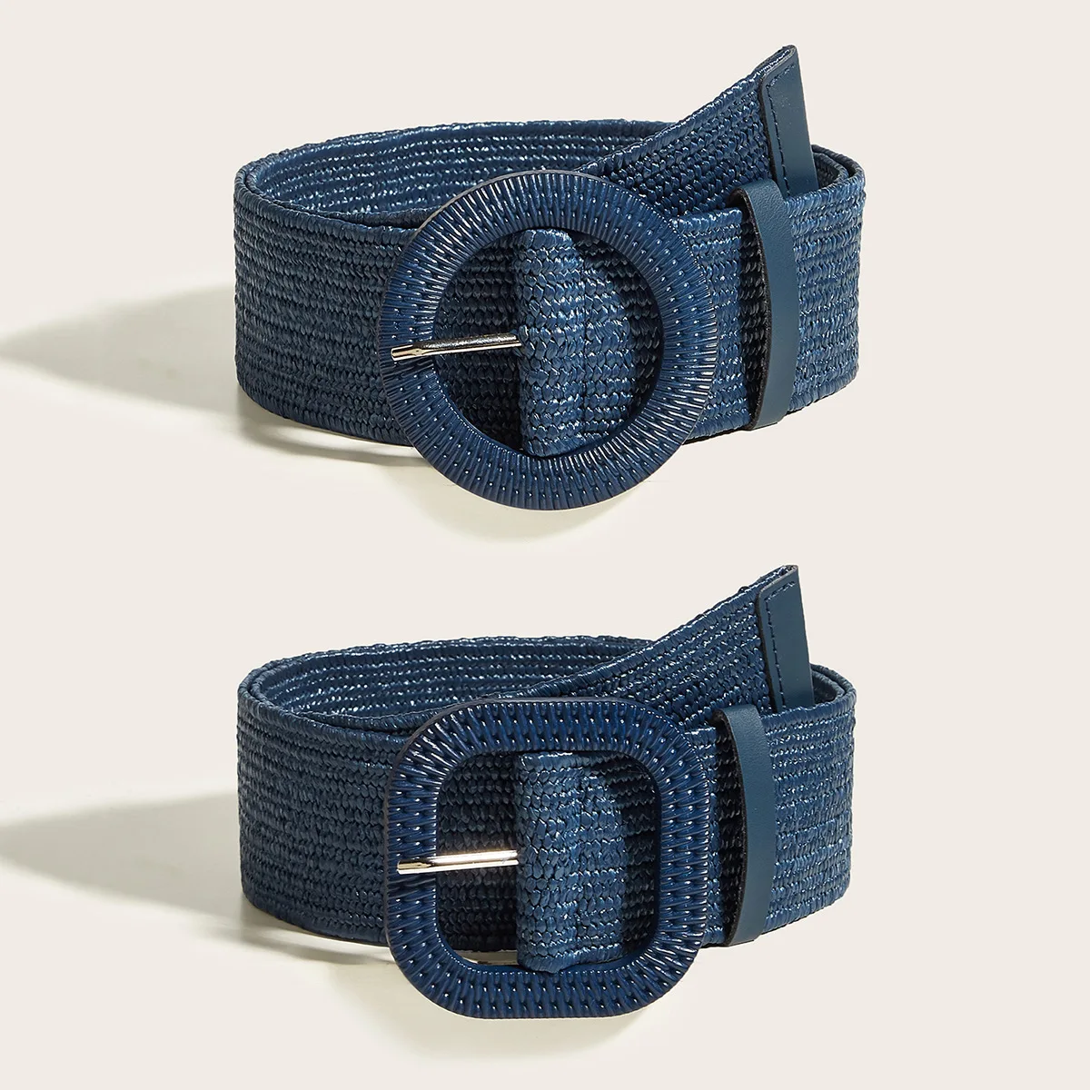 5CM X100CM Woven Wide Belt Women Retro Round Buckle Elastic Waist Decorative Cross Border Supply Navy Blue High Quality Fashion