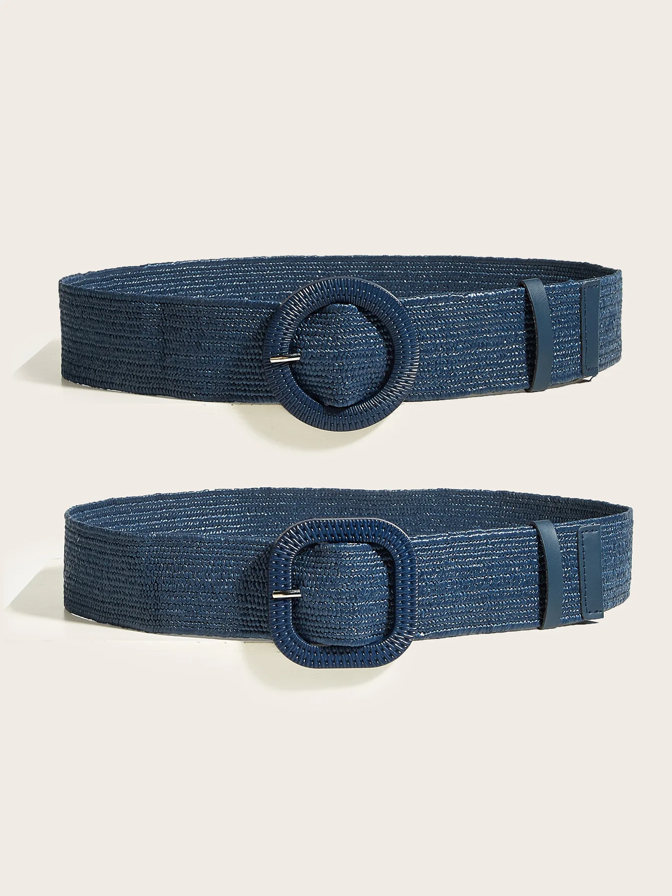 5CM X100CM Woven Wide Belt Women Retro Round Buckle Elastic Waist Decorative Cross Border Supply Navy Blue High Quality Fashion