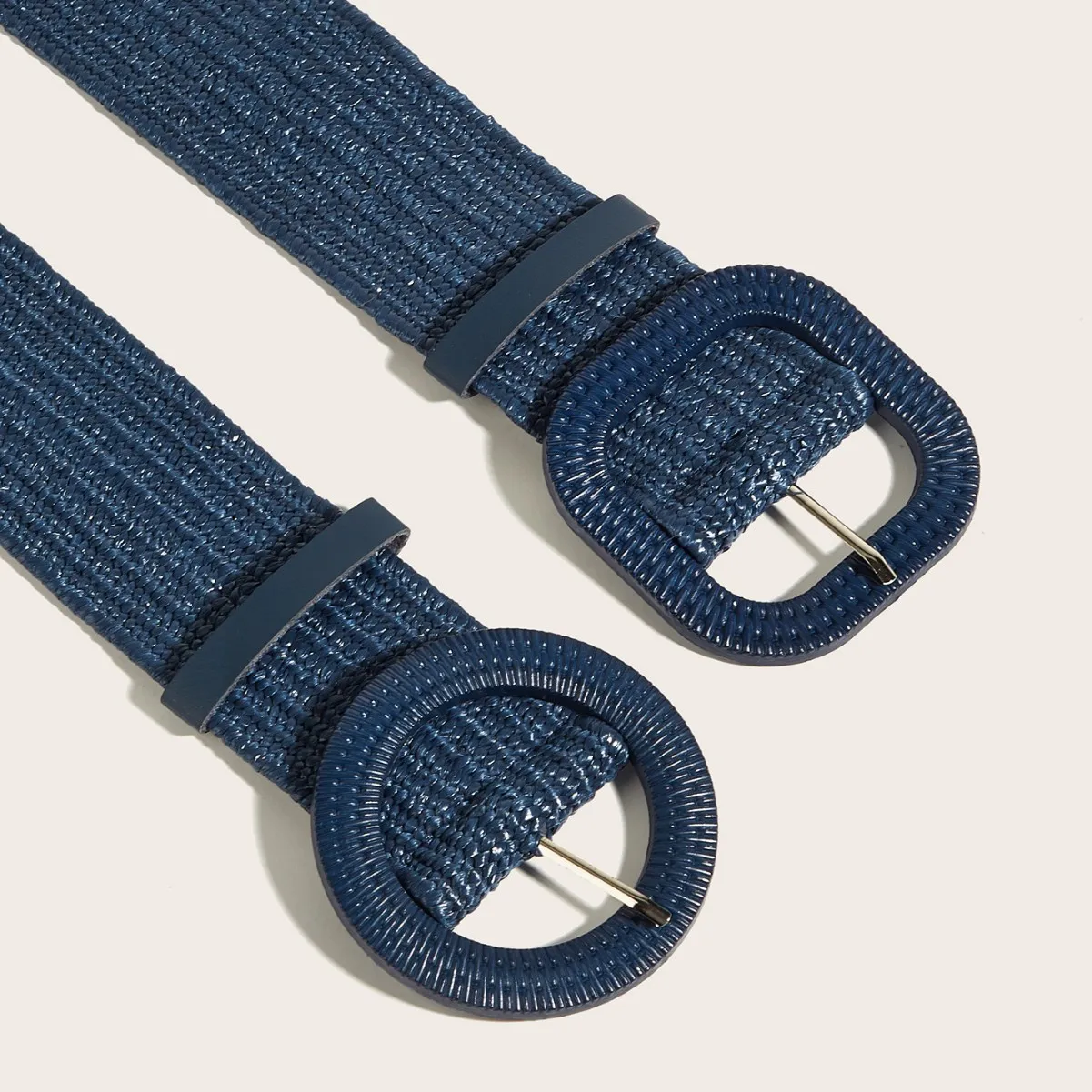5CM X100CM Woven Wide Belt Women Retro Round Buckle Elastic Waist Decorative Cross Border Supply Navy Blue High Quality Fashion