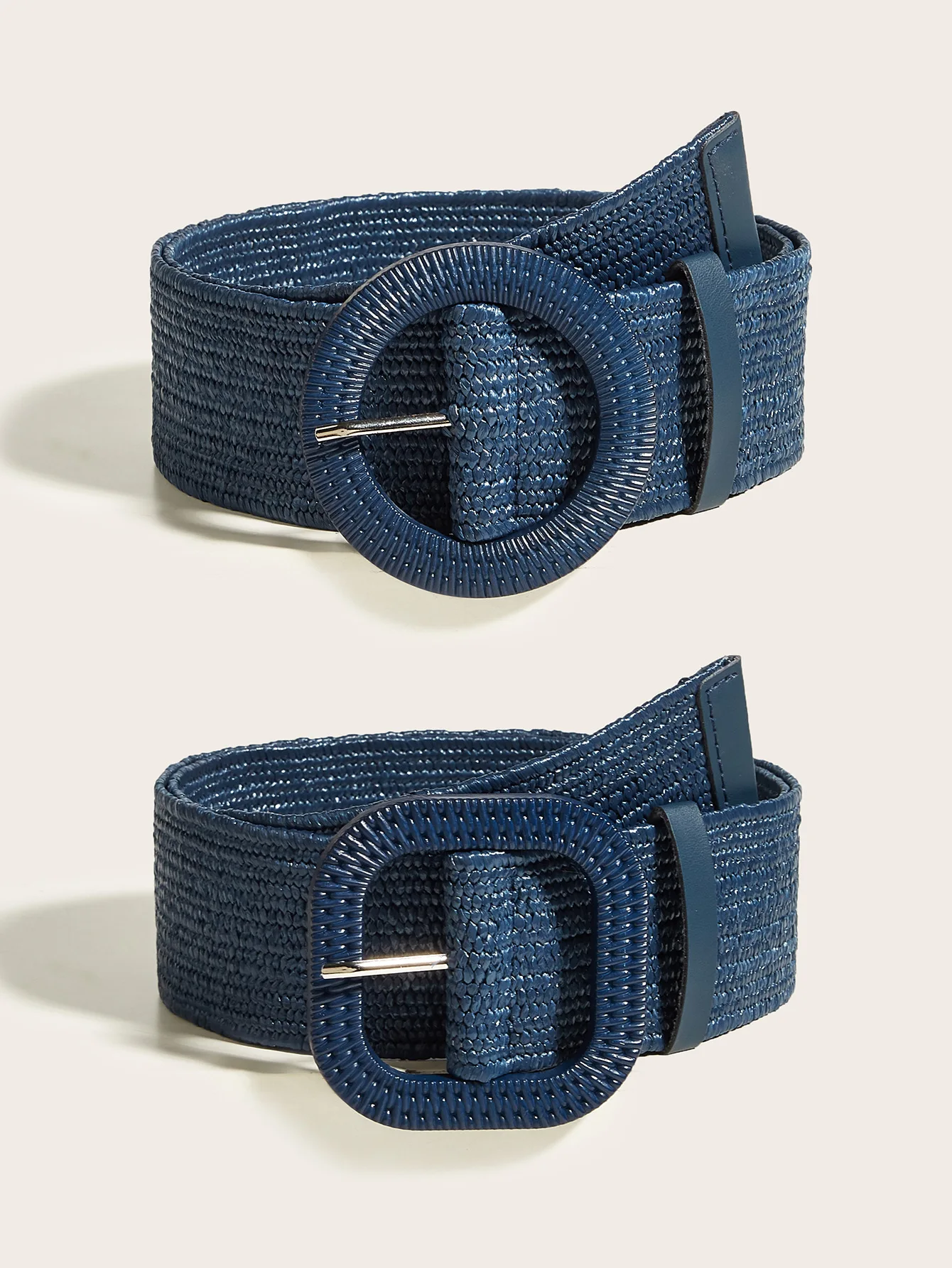 5CM X100CM Woven Wide Belt Women Retro Round Buckle Elastic Waist Decorative Cross Border Supply Navy Blue High Quality Fashion