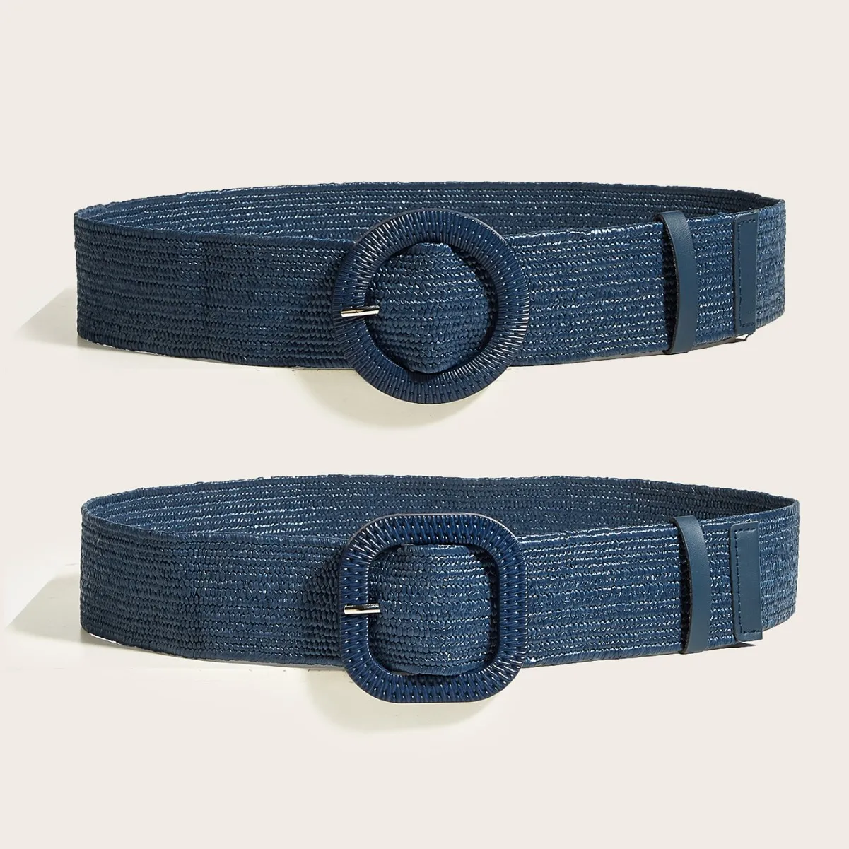 5CM X100CM Woven Wide Belt Women Retro Round Buckle Elastic Waist Decorative Cross Border Supply Navy Blue High Quality Fashion