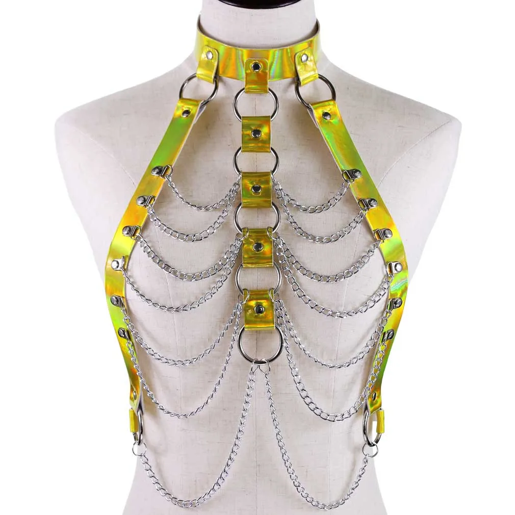 Punk Holographic Body Chain Harness Top Punk Women Holo Rainbow Waist Jewelry Festival Rave Outfit Designer Belt Women