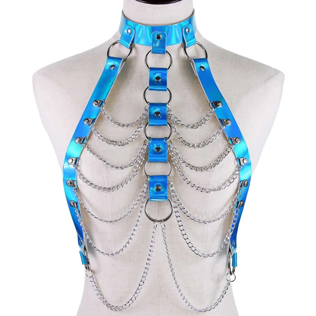 Punk Holographic Body Chain Harness Top Punk Women Holo Rainbow Waist Jewelry Festival Rave Outfit Designer Belt Women