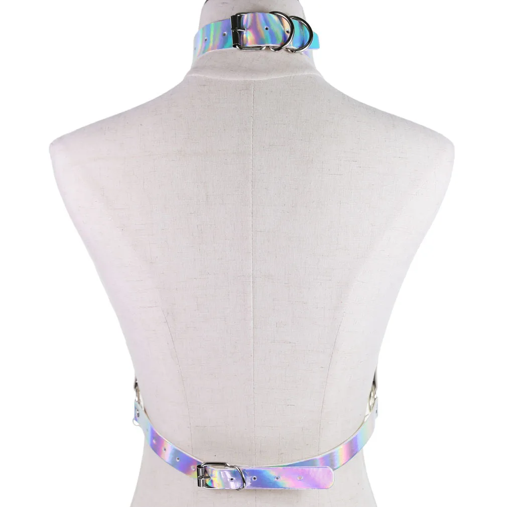 Punk Holographic Body Chain Harness Top Punk Women Holo Rainbow Waist Jewelry Festival Rave Outfit Designer Belt Women