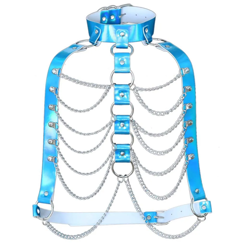 Punk Holographic Body Chain Harness Top Punk Women Holo Rainbow Waist Jewelry Festival Rave Outfit Designer Belt Women