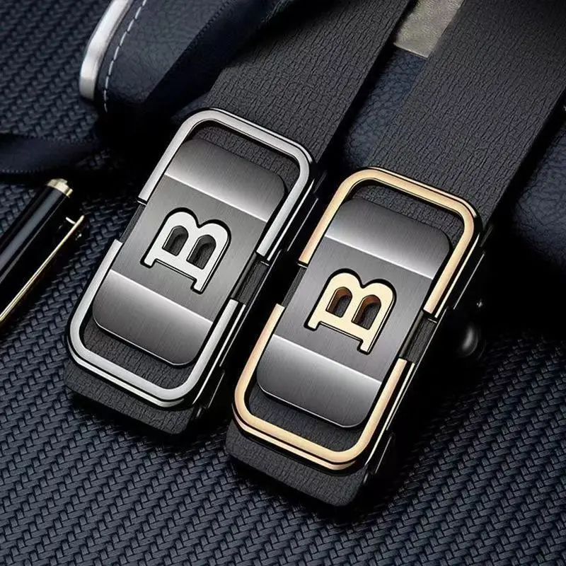 DINISITON New Fashion Men's Belt Toothless Automatic Buckle Belt Alloy Letter Button for Business Fashion High Quality Men'Strap