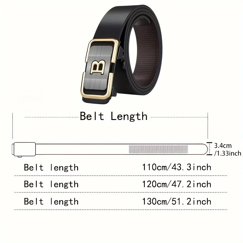 DINISITON New Fashion Men's Belt Toothless Automatic Buckle Belt Alloy Letter Button for Business Fashion High Quality Men'Strap