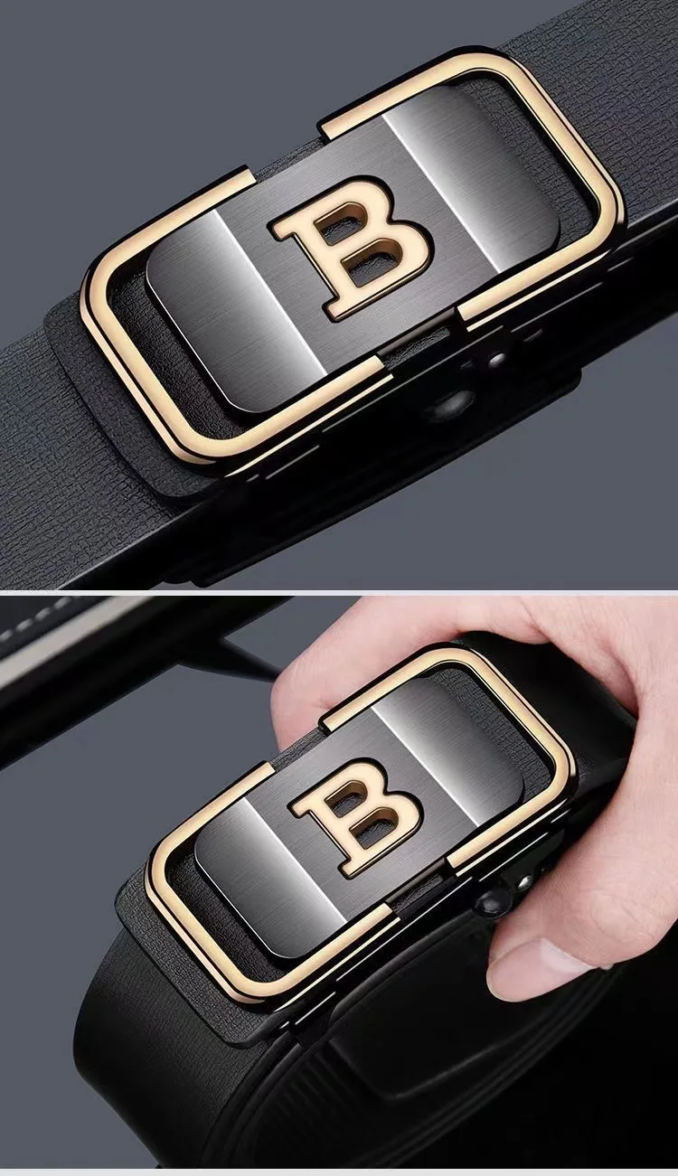 DINISITON New Fashion Men's Belt Toothless Automatic Buckle Belt Alloy Letter Button for Business Fashion High Quality Men'Strap