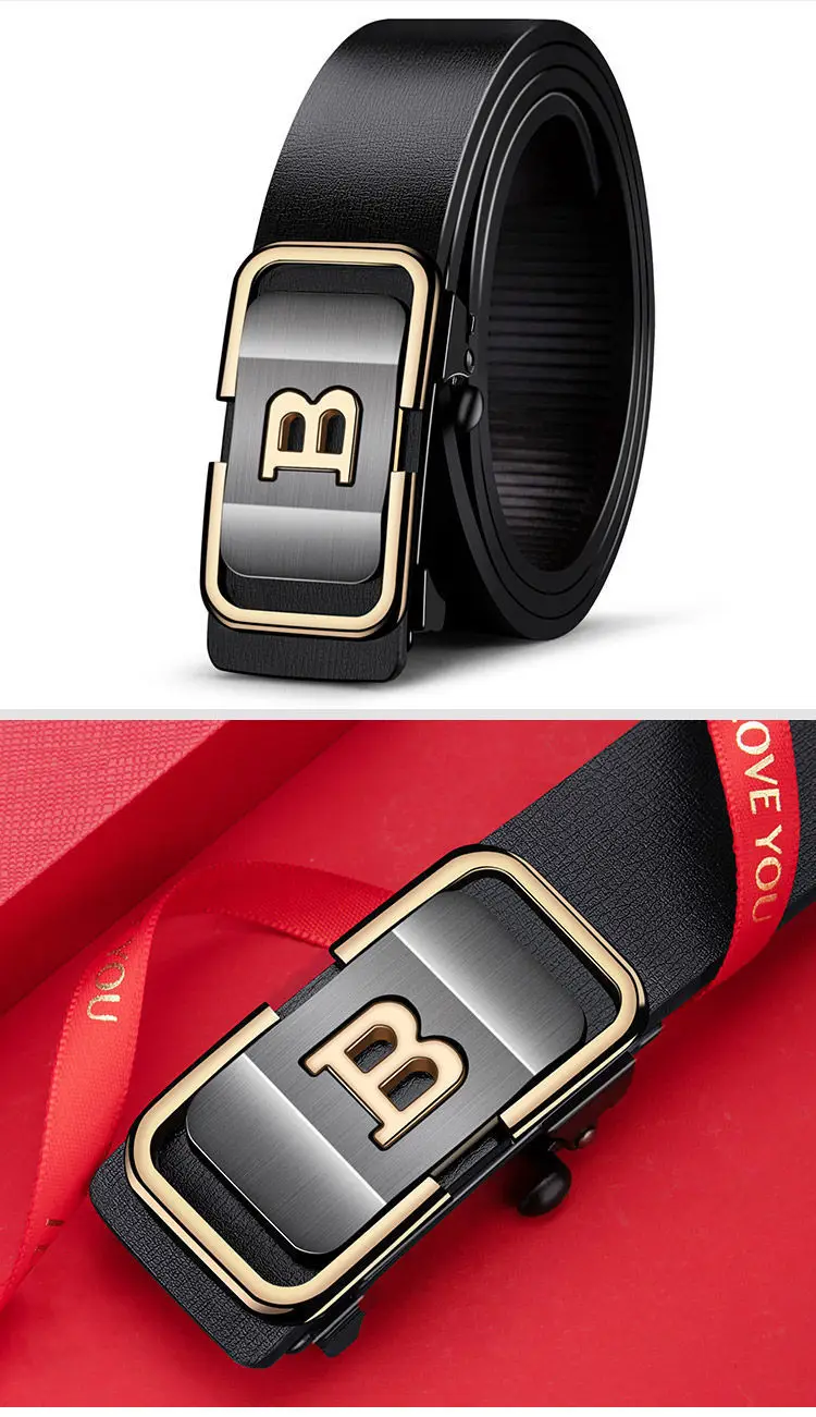 DINISITON New Fashion Men's Belt Toothless Automatic Buckle Belt Alloy Letter Button for Business Fashion High Quality Men'Strap
