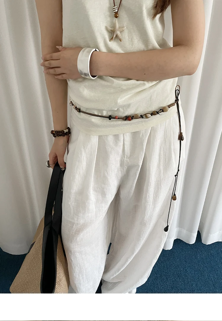 Wooden Bead Artisanal Hand-Woven Belt Versatile For Dresses Jeans And Women's Slenderizing Waist Rope