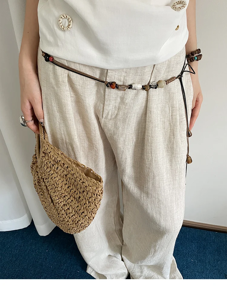 Wooden Bead Artisanal Hand-Woven Belt Versatile For Dresses Jeans And Women's Slenderizing Waist Rope