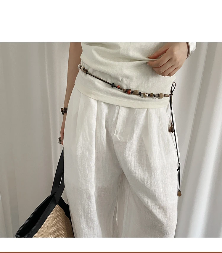 Wooden Bead Artisanal Hand-Woven Belt Versatile For Dresses Jeans And Women's Slenderizing Waist Rope