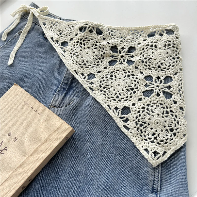 Retro Waist Crochet Stacked Triangular Towel Fart Curtain Knitted Fringed Waist Seal Women's Belt with Pants Headscarf Scarf