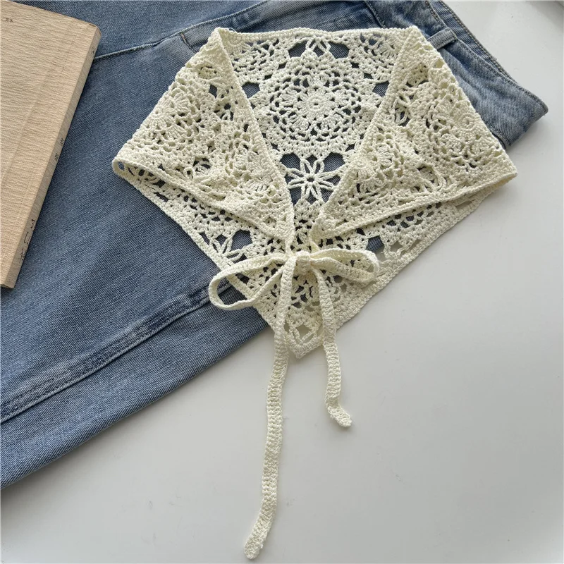 Retro Waist Crochet Stacked Triangular Towel Fart Curtain Knitted Fringed Waist Seal Women's Belt with Pants Headscarf Scarf