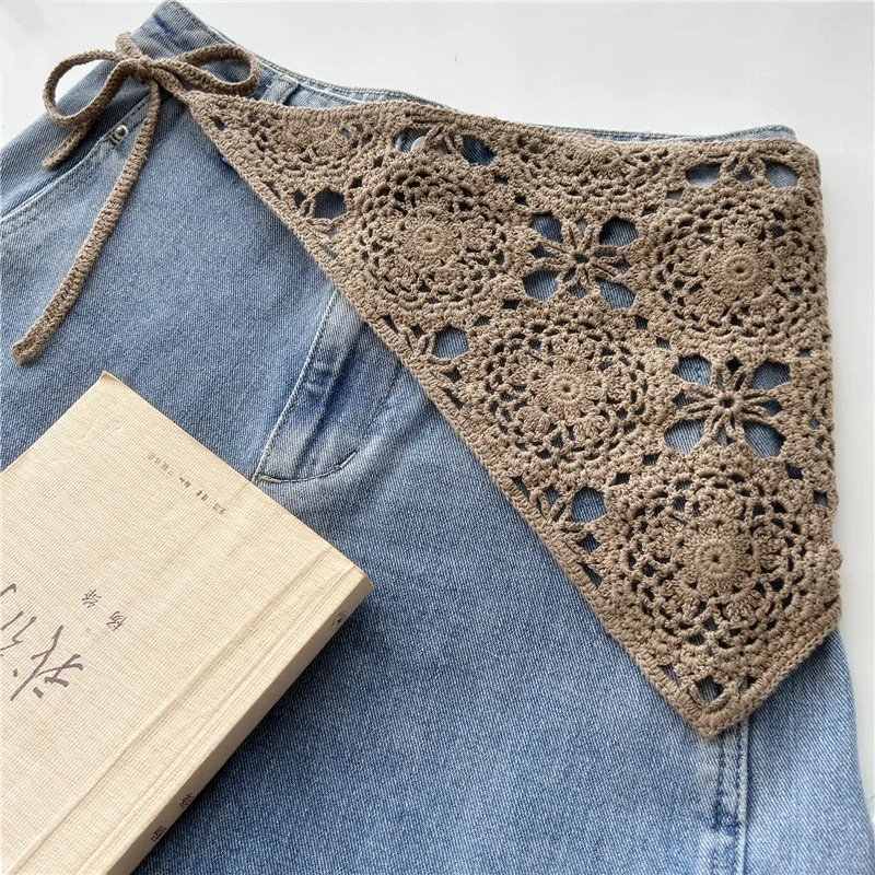 Retro Waist Crochet Stacked Triangular Towel Fart Curtain Knitted Fringed Waist Seal Women's Belt with Pants Headscarf Scarf